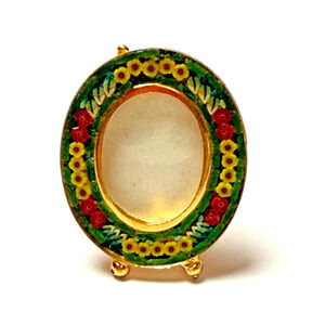 Mini SMR Vintage Oval Italian Micro Mosaic Miniature Photo Frame Green Florals